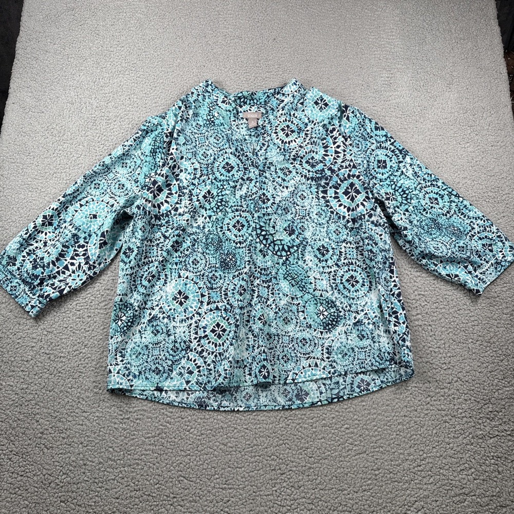 Chicos Top Womens 3 (US XL) V Neck Pullover 3/4 Sleeve Silky Polyester‎ Career